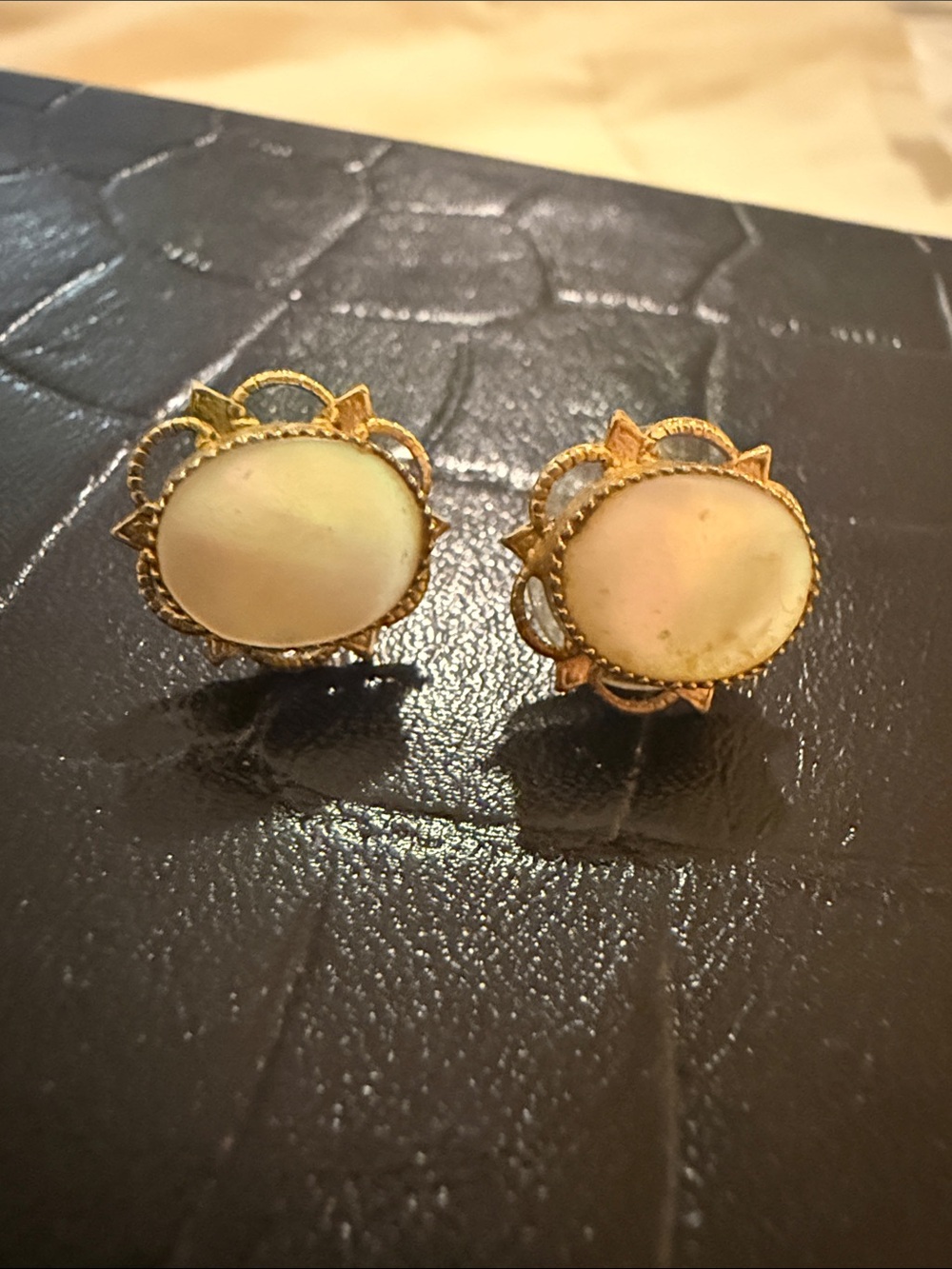 Gold-Tone Cream Oval Mother-of-Pearl Stud Earrings